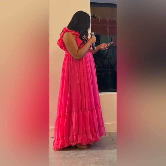 Mac Duggal Ruffle Tiered Cut-Out Chiffon Gown Hot Pink - Picture 1 of 12